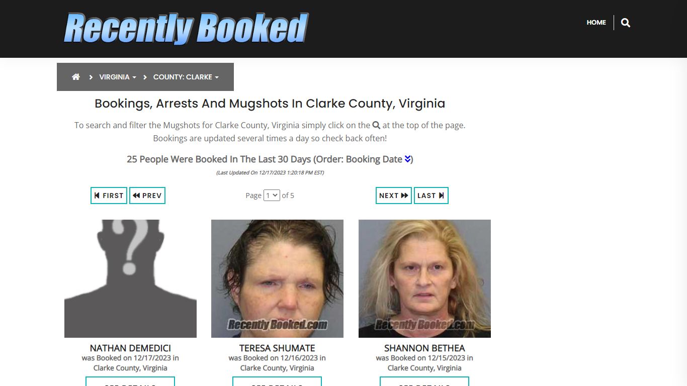 Recent bookings, Arrests, Mugshots in Clarke County, Virginia